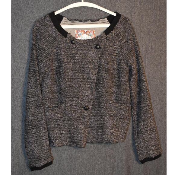 Free People Women's Medium Fleece Grey Sweater Button Long Sleeve Cotton Lined - Picture 1 of 5